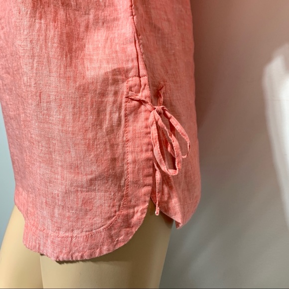 Sigrid Olsen 100% Linen Pullover Shirt with side ties Coral S Small - Picture 4 of 11
